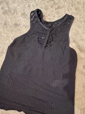 Malibu sugar Girls' Black Knit Tank Top with Lace Yoke tween 7-14